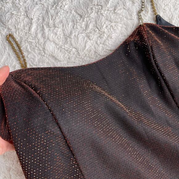 SOLD Scott McClintock copper metallic glitter prom dress maxi gown rhinestone - Picture 7 of 13